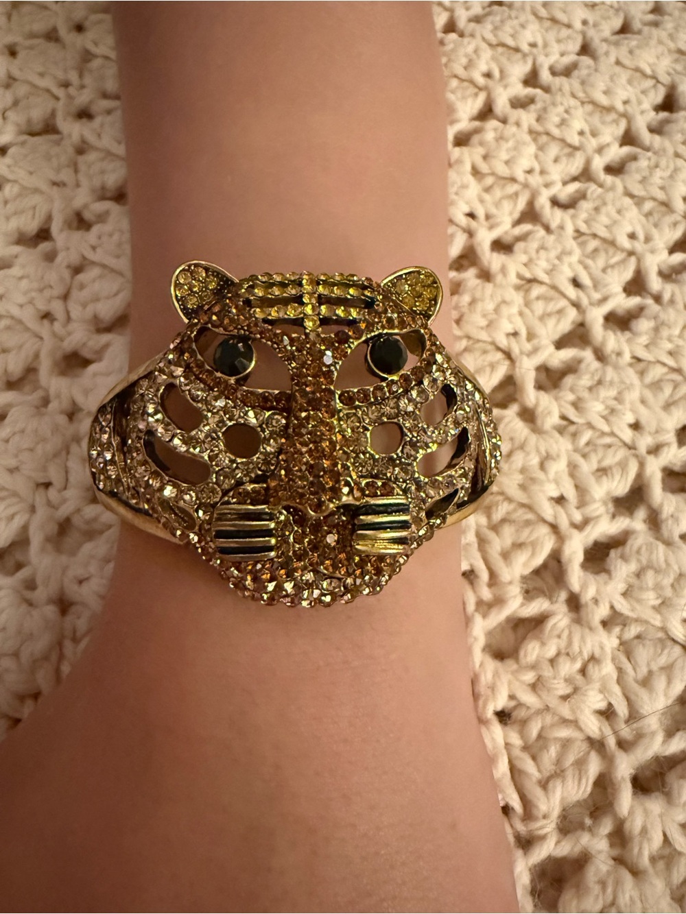 Vtg tiger cuff bracelet hinged 80s maximalist mob wife